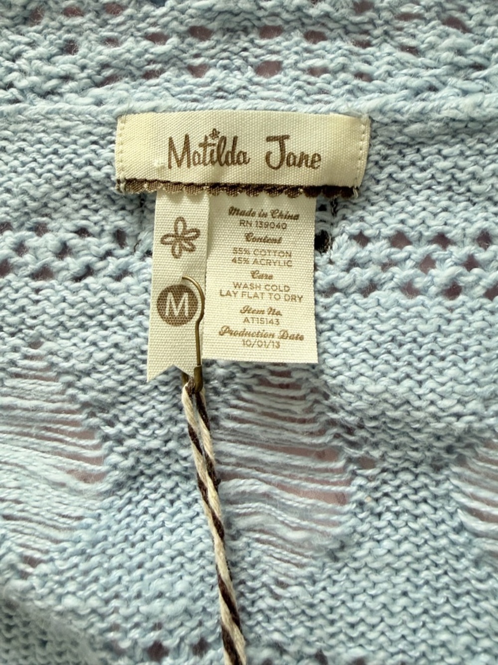 Matilda Jane Blue Open Knit Shrug Cardigan NWT Medium - Picture 7 of 7